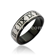 316L Surgical Stainless Steel Rings. Black with Tiffany inspired Laser Ingraved Roman Numerals