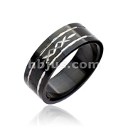 316L Stainless Steel Ring. Black w/Dia cut Tribal Pattern