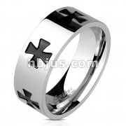 316L Stainless Steel Ring with Black Celtic Crosses
