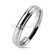 316L Stainless Steel Ring. Plain Grooved Wedding Band