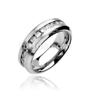 316L Stainless Steel Ring. CZ set Engagement Band