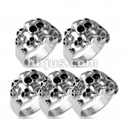 30 Pieces Assorted sizes 316L Surgical Stainless Steel Rings with Cluster Skulls