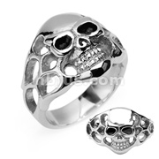 316L Surgical Stainless Steel  Skull w/Side Flames Ring