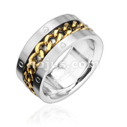 316L Stainless Steel Ring with Gold Spinning Chain Center