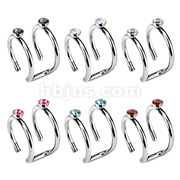 316L Surgical Steel Fake Cartilage 'Clip-On' Double Closure Ring with Double CZ