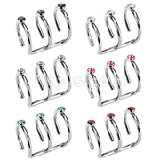 316L Surgical Steel Fake Cartilage 'Clip-On' Triple Closure Ring with Triple CZ