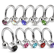 316L Surgical Steel Horseshoe Ring with CZ set Front