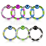 Titanium Anodized Over 316L Surgical Steel Duo-Tone Striped Captive Bead Ring