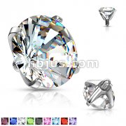 316L Surgical Steel Internally Threaded Prong Set Round Gem Dermal Top