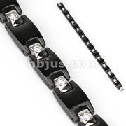 316L Stainless Steel Paved Gem Links Black Ceramic Bracelet