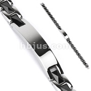 316L Stainless Steel Black Pyramid Cut Ceramic Links Bracelet with Engravable ID Plate