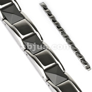 316L Stainless Steel Black Pyramid Cut Ceramic Links Bracelet