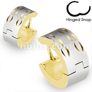 Pair of 316L Surgical Stainless Steel Gold Plated Hoop Earring with Brushed Steel Grooved Arc Design