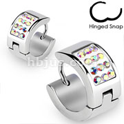Pair of 316L Surgical Stainless Steel Hoop Earring with Paved Multi Aurora Boreale CZs