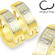 Pair of 316L Stainless Steel Gold Plated Earring with Roman Numerals