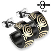 Pair of 316L Stainless Steel Black Wide Loop Ear Stud with Tribal Circles Design