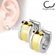 Pair of 316L Stainless Steel Hinged Wide Hoop Earring with Gold Plate Center Layer