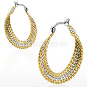 Pair of Stainless Steel Gold IP Duo Tone Twisted Layered Rings Hoop Earring