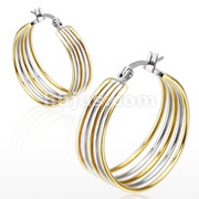 Pair of Stainless Steel Gold IP Duo Tone Five Rings Hoop Earring