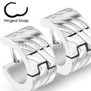 Pair of 316L Surgical Stainless Steel Two Tone Hoop Earring with Zebra Stripes