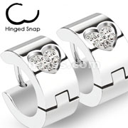 Pair of 316L Surgical Stainless Steel Hoop Earring with Multi Paved CZ Within Heart Shape 