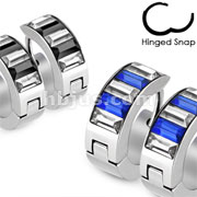Pair of 316L Surgical Stainless Steel Hoop Earring with Duo Tone CZ Combination