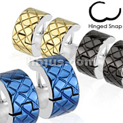 Pair of 316L Surgical Stainless Steel IP Hoop Earring with Grooved Diamond Grids