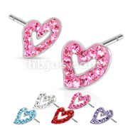 Pair of 316L Surgical Steel Multi Paved Hollow Heart Ferido Stud Earring