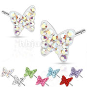Pair of 316L Surgical Steel Multi Paved Butterfly Ferido Stud Earring