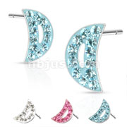 Pair of 316L Surgical Steel Multi Paved Crescent Moon Ferido Stud Earring