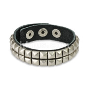 Black Leather Bracelet with Double Row Pyramid Studs