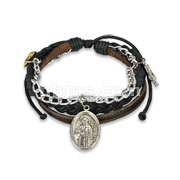 Black Leather Braided Bracelet with St. Benedict's Charms