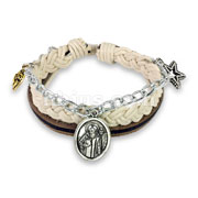 Leather Braided Bracelet with St. Benedict's Charms