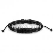 Black Leather Bracelet with Long Shocker Tie Knots