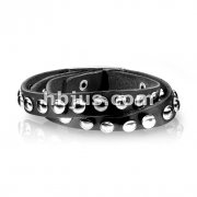 Black Leather Double Wrap Bracelet with Dome Studs