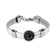 White Leather Bracelet with 'Love Strauss' Steel Accent with Gem