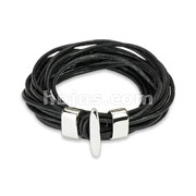 Black Leather Multi Strings Bracelet
