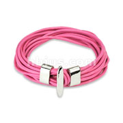 Pink Leather Multi Strings Bracelet