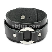 Black Leather Bracelet with Buckle Ring Design