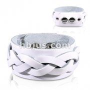 White Leather Bracelet with Layered Thick Weaved Strips