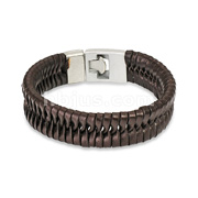 Brown Leather Bracelet with Locking Braided Scale Design