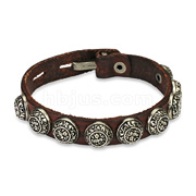 Brown Leather Bracelet with 9 Roman Style Accent Studs