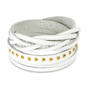White Leather Multi-Wrap Bracelet with Multi Studded Weaved End Design