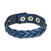 Blue Leather Bracelet with Cross Braided Double Strips