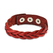 Red Leather Bracelet with Cross Braided Double Strips