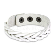 White Leather Bracelet with Cross Braided Double Strips
