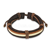 Brown Leather Bracelet with 3 Layered Stripes 