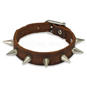 Brown Leather Bracelet with Multi Steel Spikes