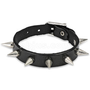 Black Leather Bracelet with Multi Steel Spikes