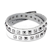 White Leather Double Wrap Bracelet with Pyramid Studs